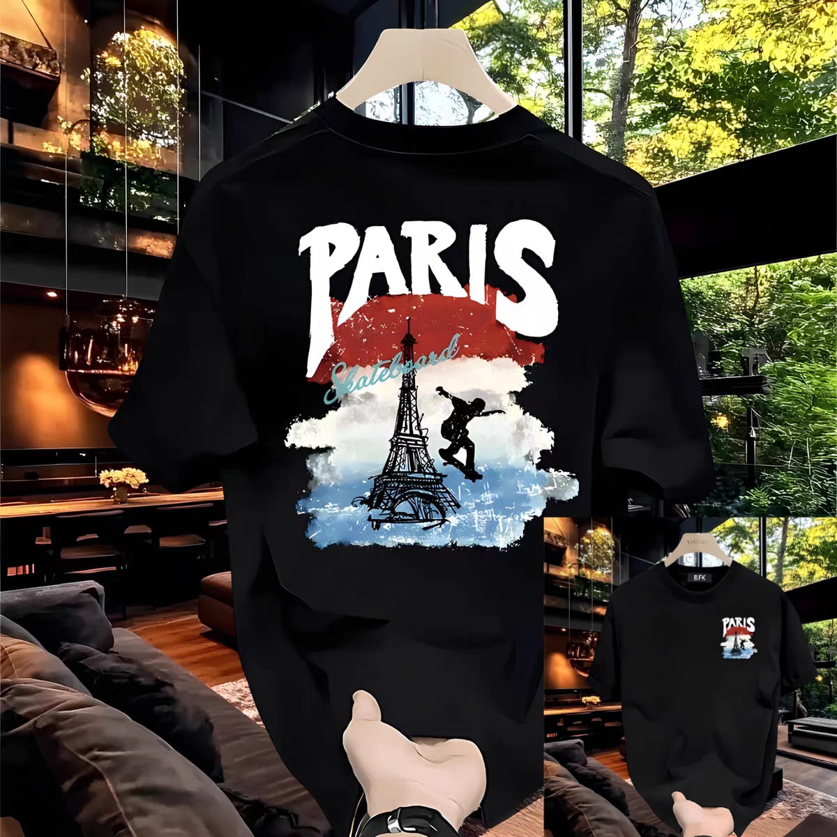 Premium China Drop-Shoulder T-Shirts-C2  Paris Black