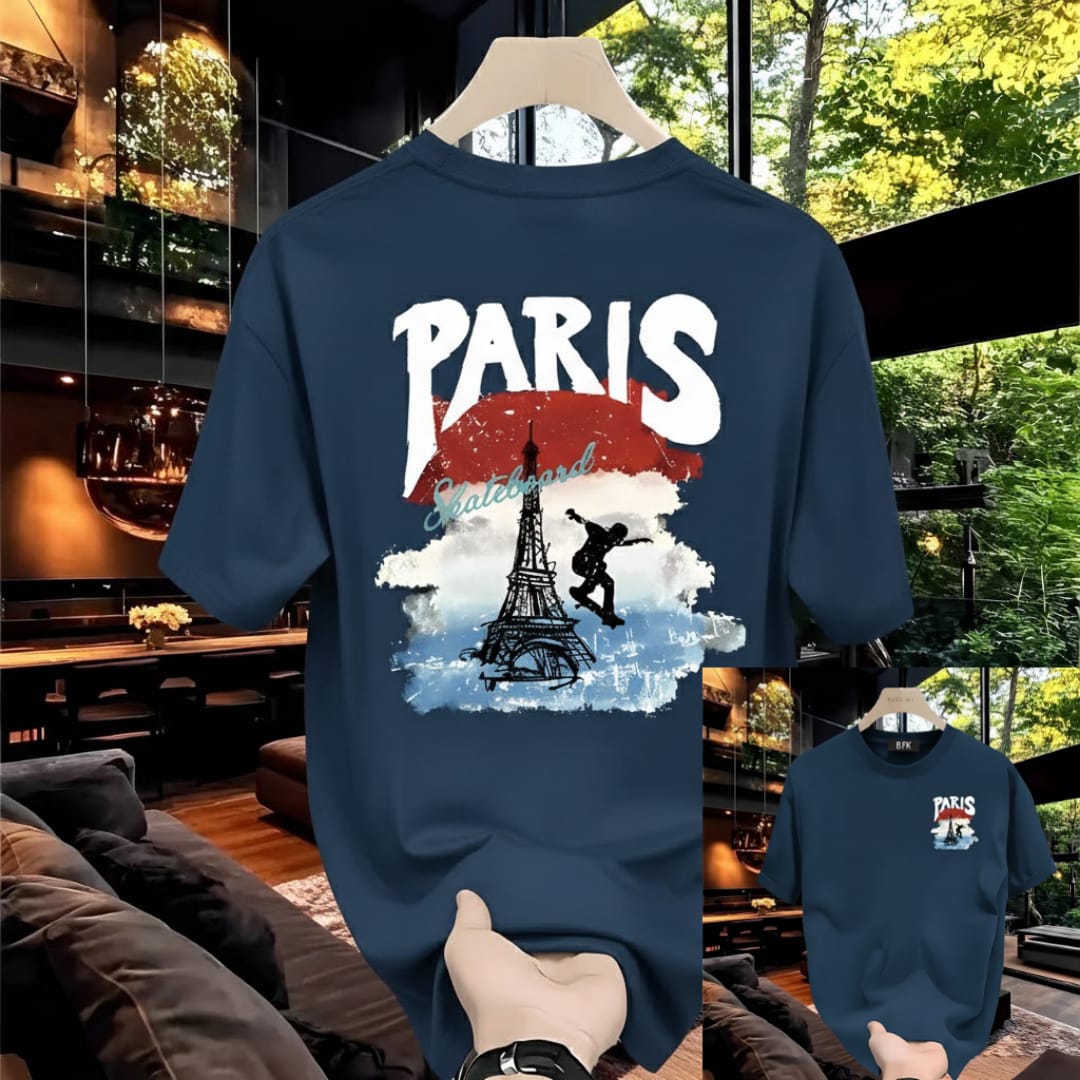 Premium China Drop-Shoulder T-Shirts-C2  Paris naviblue