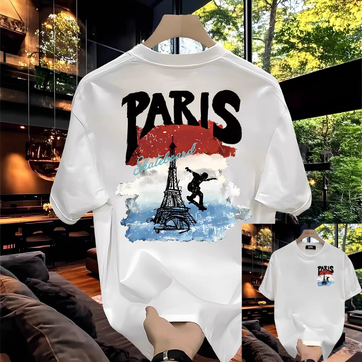 Premium China Drop-Shoulder T-Shirts-C2  Paris  white